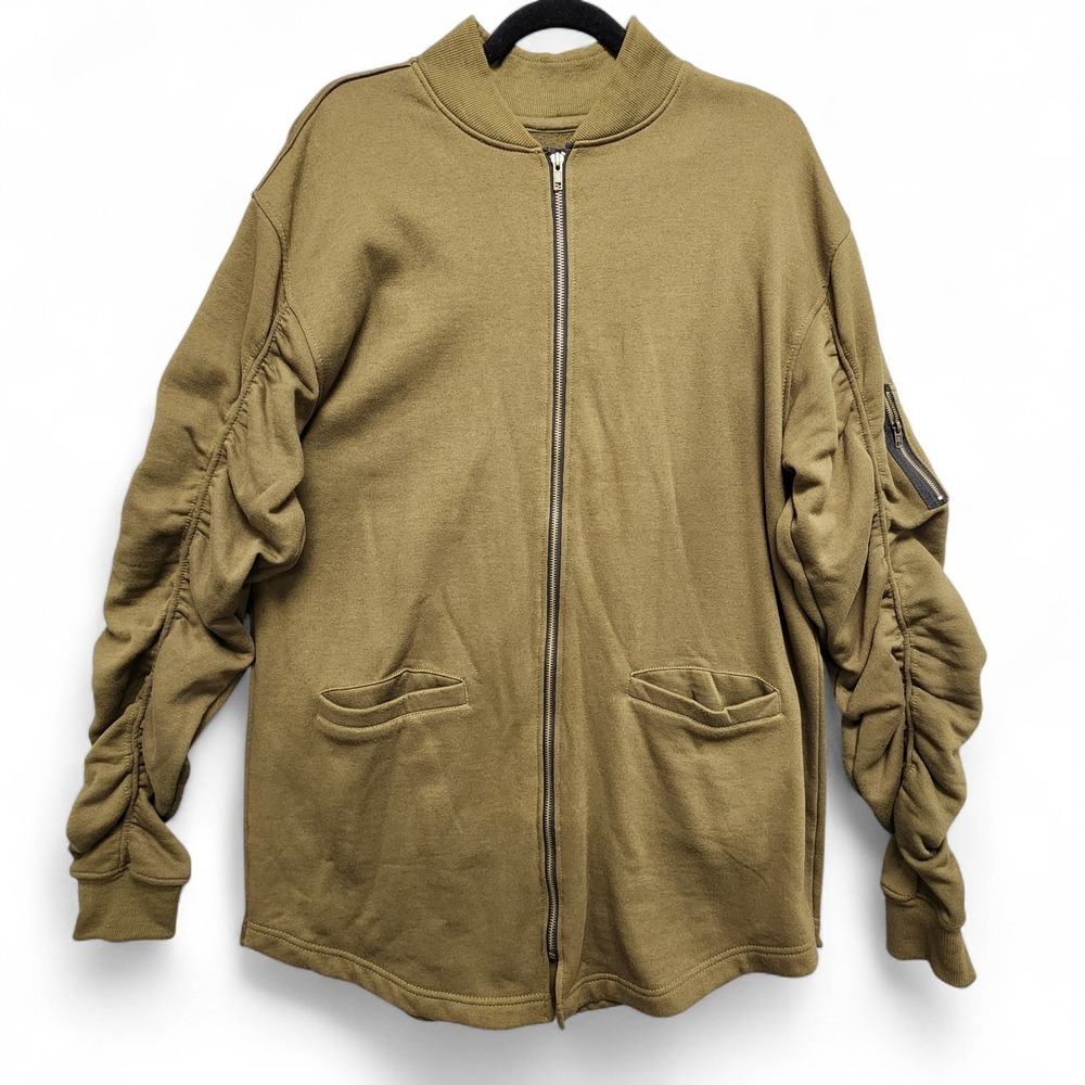 Bleecker Mercer The Patriot Longline Knit Bomber Jacket Mens Large Green READ